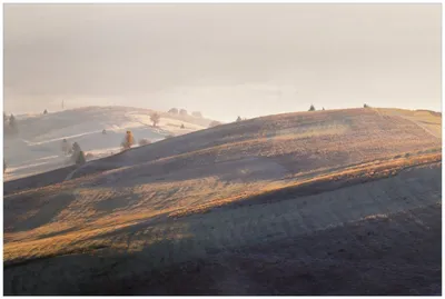 Produktbild von Wallario Premium Glasbild, freischwebende Optik, kräftige Farben, Größe 90 x 60 cm Motiv Herbstliche Felder bei Sonnenaufgang