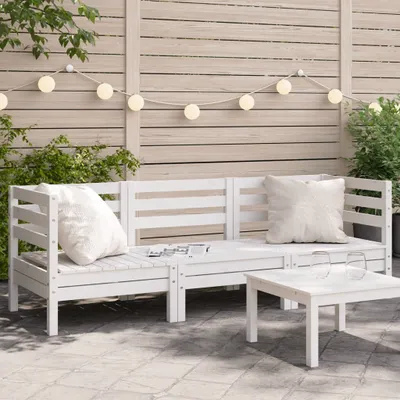 Produktbild von Design Gartensofa 3-Sitzer Weiß Massivholz Kiefer, Gartensofas 2024 Neu