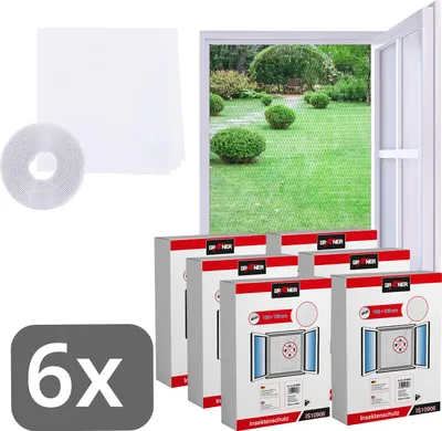 Produktbild von Grafner® 6er Set Insektenschutz Fliegengitter Fenster 100x100cm weiß mit Klettband Gitter Mückenschutz