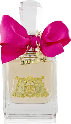 A close-up studio shot of a Juicy Couture Viva La Juicy eau de Parfum bottle.