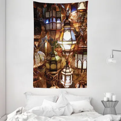 Produktbild von ABAKUHAUS marokkanisch Wandteppich und Tagesdecke, Abend Laterne aus Weiches Mikrofaser Stoff Waschbar ohne Verblassen Digitaldruck, 140 x 230 cm, Braun Lila Grün