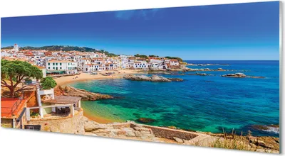Produktbild von Glasbilder 125x50 Wandkunst Spanien Strand Stadt Küste