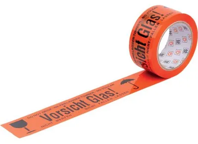 Ruban adhésif PP WIHE « Caution Glass », 66 m x 50 mm, rouge