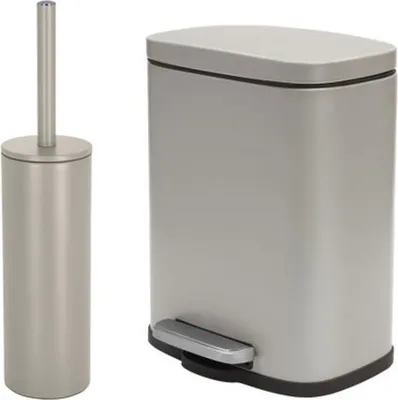 Produktbild von spirella Badezimmer Set, 2-teilige Abfalleimer Kosmetikeimer mit Absenkautomatik und WC Bürste “Akira“ Taupe