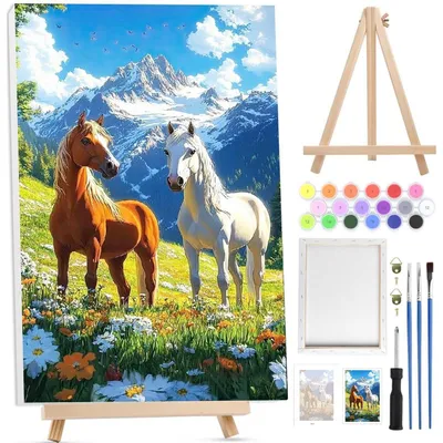 Productafbeelding van Kleurplaten voor volwassenen met een lijst, dieren, 20x30 cm, canvas, set met penselen en acrylverf