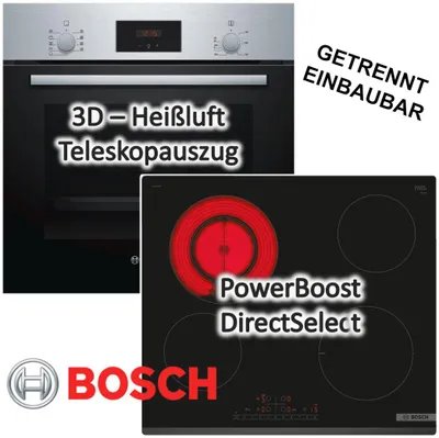 Produktbild von HERDSET Bosch Einbau-Backofen mit Glaskeramikkochfeld autark 60 cm Teleskopauszug NEU