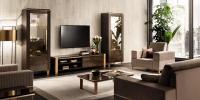 Image de Meuble-paroi TV Lowboard Vitrine élégante Salon Design Classique 3pcs.