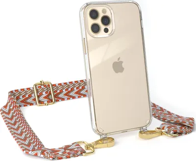 Produktbild von EAZY CASE Handykette - Verstellbarer Trageriemen kompatibel mit Apple iPhone 12 / 12 Pro, Handykordel mit transparenter Silikon-Hülle, Band in Orange