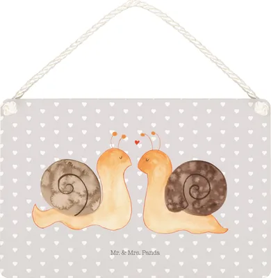 Produktbild von Mr. & Mrs. Panda Schild Schnecken Liebe DIN A5 - Grau Pastell - Geschenk, Pärchen, Große, wandtafel, Türschild, glücklich, kleine aufmerksamkeit, holzbild, Paar, Freundin