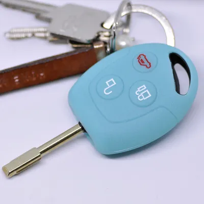 Produktbild von Auto Schlüssel Hülle Silikon Schutz Cover Fluoreszierend Blau kompatibel mit Ford Transit Mondeo Focus II Fiesta VI Fusion Galaxy S-MAX 3 Tasten Funk Fernbedienung