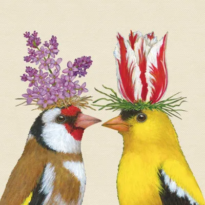 Produktbild von 20 Servietten Spring Romance - Vogelpaar mit Blumenschmuck 33x33cm