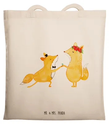Produktbild von Mr. & Mrs. Panda Tote Bag Füchse Hochzeit - Transparent - Geschenk, Jutebeutel, Tasche, Laptoptasche, Schultasche, Uni, Hochzeitskarte