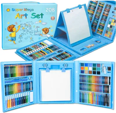 Image de Set de peinture et de dessin pour enfants, 208 pièces, bleu