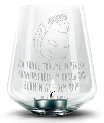 Produktbild von Mr. & Mrs. Panda Glas Windlicht Stinktier Mädchen - Transparent - Geschenk, Raubtier, Laterne, Teelicht, kerzenhalter, Wildtier, Skunk, Namaste, Yoga