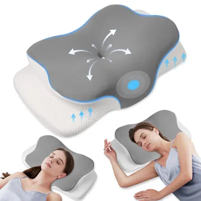 Produktbild von CMYbabee Nackenstützkissen – Ergonomisches Memory-Schaum Kopfkissen mit 2 Höhen, 6 Funktionszonen, abnehmbarem Bezug, atmungsaktiv & druckentlastend, Grau