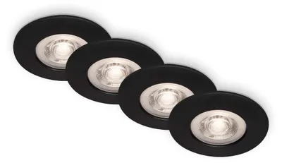 Image de Set 4 spots LED encastrables modernes noir Ø90mm, 5W 480lm 3000K blanc chaud, IP44, ultra plat 25mm, dimmable 3 niveaux, spéciales salle de bain