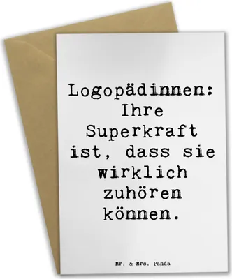 Produktbild von Mr. & Mrs. Panda Grußkarte Spruch Logopädin Superkraft - Weiß - Geschenk, hochzeitskarten, Grußkarten, Berufsalltag, Stimmbildung, weihnachtskarten, Einfühlungsvermögen