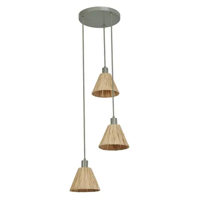 Image de LEDVANCE Lampe suspendue à 3 flammes Decor Raffia Plate verte en raphia & métal, E27, 430 mm de diamètre, abat-jour en matériau recyclé, durable grâce à la source lumineuse interchangeable, montage simple
