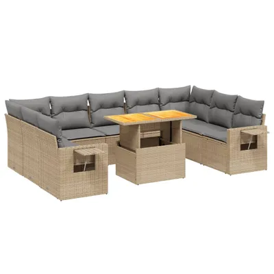 Produktbild von 10-tlg. Garten-Sofagarnitur mit Kissen Beige Poly Rattan
