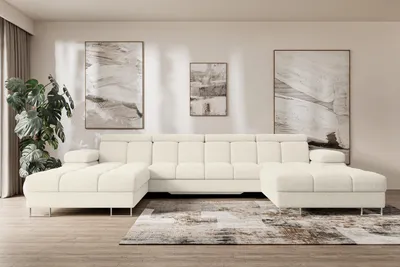 Produktbild von ALTDECOR Ecksofa Wohnlandschaft mi Schlaffunktion und Bettkasten - COMA U2 - 345x203x79 - Creme Corner Sofa Eckcouch Couch U-Form, Schlafcouch Ausziehbar Wohnlandschaft