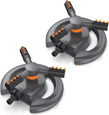 Produktbild von Brandson Kreisregner, Sprühregner, Garten Sprinkler, 360° Rasensprenger, 3 Arm Rasensprinkler rotierend, bis 314 m², 2er Set, 10 m Reichweite, Gardena kompatibel
