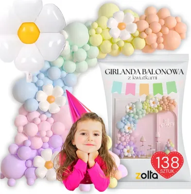Zdjęcie produktu dla Girlanda balonowa stokrotki pastelowa balony na urodziny kwiaty Xxl 139 Szt