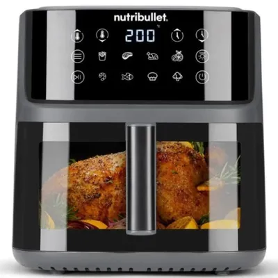 Immagine prodotto di NutriBullet Nutribullet CRISPLITE VISION air fryer (black/silver, 2,000 watts, 8-liter basket, with viewing window)