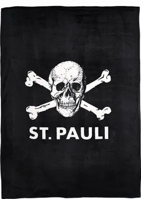 Produktbild von FC St. Pauli Fleecedecke Totenkopf, Offizieller Fanartikel, Schwarze Decke 150x200cm, 100% recyceltes Polyester