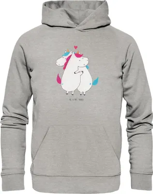 Produktbild von Mr. & Mrs. Panda Öko Hoodie Einhorn Mitteilung Größe L - Heather Grey - Geschenk, Einhörner, Valentinstag, Sweatshirt, Liebe, Unicorn, Kapuzenpulli, Baumwollpullover