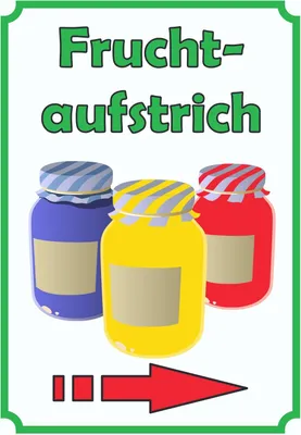 Produktbild von Fruchtaufstrich Marmelade Schild Hochkant mit Pfeil rechts A2 Rückseite selbstklebend