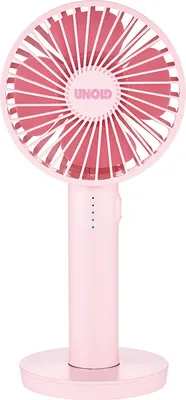 Image de Unold 86624 Breezy II Pink - Ventilateur manuel rose, mini ventilateur portable, pied, batterie jusqu'à 8 heures, câble de chargement USB inclus