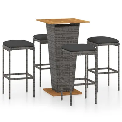 Produktbild von 5-tlg. Gartenbar-Set mit Kissen Poly Rattan Grau