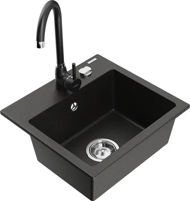 Produktbild von Mexen Milo 1-Becken-Granit-Spüle mit Mischbatterie Telma, Schwarz/Gold - 6505-75-670200-70