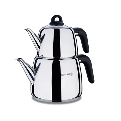 Produktbild von Korkmaz Bella Teekanne-Set 1,0/2,0 l aus 18/10 Edelstahl mit Bakelitgriffen