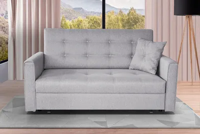 A light gray sofa is shown in a living room setting.
