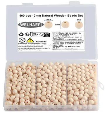 Productafbeelding van Houten kralen - 400 stuks om aan een draad te rijgen - Natuurlijk - 10 mm diameter