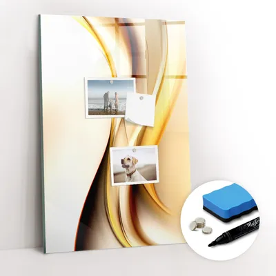 Produktbild von Magnetpinnwand Memoboard - Zubehörsatz - Schwarzer Marker + Schwamm + Magnete - 40 x 60 cm - Goldene Wellenabstraktion