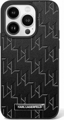 Zdjęcie produktu dla Karl Lagerfeld Leather Monogram Metal Logo MagSafe - Etui iPhone 16 Pro Max (czarny)