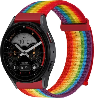 Produktbild von Smartwatch Armband für Samsung Galaxy Watch3 41mm Nylon Textil Band Ersatzband Wechselband Klettverschluss flexibel atmungsaktiv Regenbogenfarben