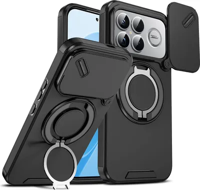Produktbild von Handyhülle für Xiaomi Poco F8 Ultra/Redmi K90 Pro Max Dual-Layer Stoßfest Militär Hülle mit Dia Kameraschutz und Magnetisch Ring Ständer Schwarz