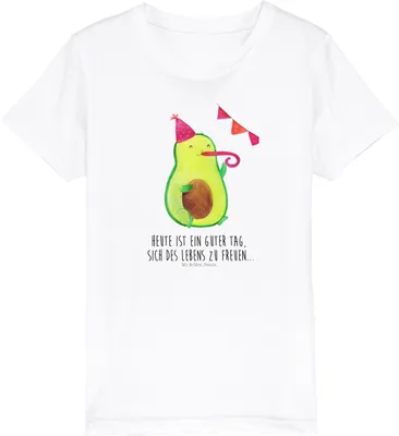 Produktbild von Mr. & Mrs. Panda Kleinkinder T-Shirt Avocado Party 9-11 Jahre (134/146) - Weiß - Geschenk, Mädchen, Kindershirt, Geburtstag, Happy Birthday, Öko Kinder, Teenager, Shirt