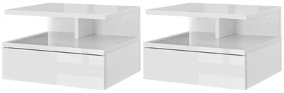 Produktbild von Set aus 2 wandmontierten Nachttischen mit Schublade, Ablagefach und Regal, 35 x 32 x 22,5 cm, wei?