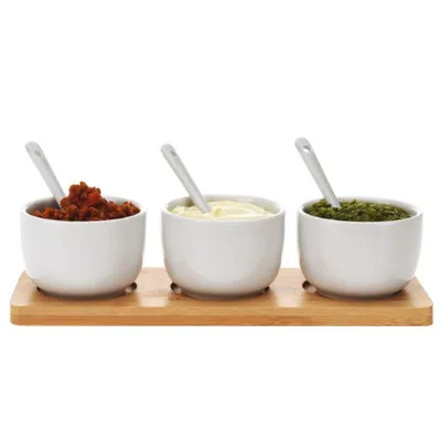 Produktbild von Excellent Houseware Keramikschälchen | Saucenschälchen | Servierset mit Löffeln Bambusbrett für Dips Saucen Snacks