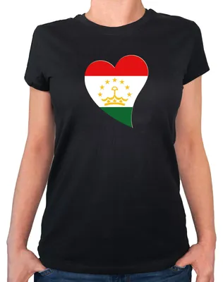 Produktbild von Huuraa Damen T-Shirt Tadschikistan Flagge Herz L Black Bio Baumwolle Fairtrade Damenshirt Geschenkidee