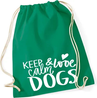 Produktbild von Huuraa Turnbeutel Keep calm and love Dogs 12 Liter Kelly Green Baumwolle Rucksack Geschenkidee