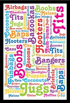 Image de Motivational - Poster - Boob Words + cadre amovible, Shinsuke® Maxi MDF noir, vitre acrylique