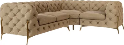 Produktbild von S-STYLE MÖBEL - Chesterfield Ecksofa Nova mit Goldene Metall Füßen aus Beige Samtstoff - Ottomane rechts , B/T/H: 264 cm / 204 cm / 75 cm