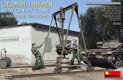 Productafbeelding van Duitse tankbemanning met portaalkraan en Maybach HL 120 motor / schaal 1:35
