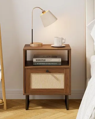 Image de Table en rotin style bohème - élégante et polyvalente - 1 pièce - noir et chêne