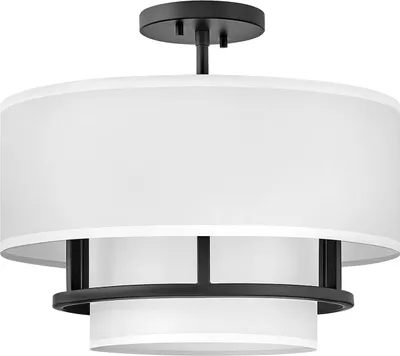 Immagine prodotto di Plafoniera Metallo Tessuto E14 P: 40,6 cm rotonda Nero Bianco 3 luci Moderno
